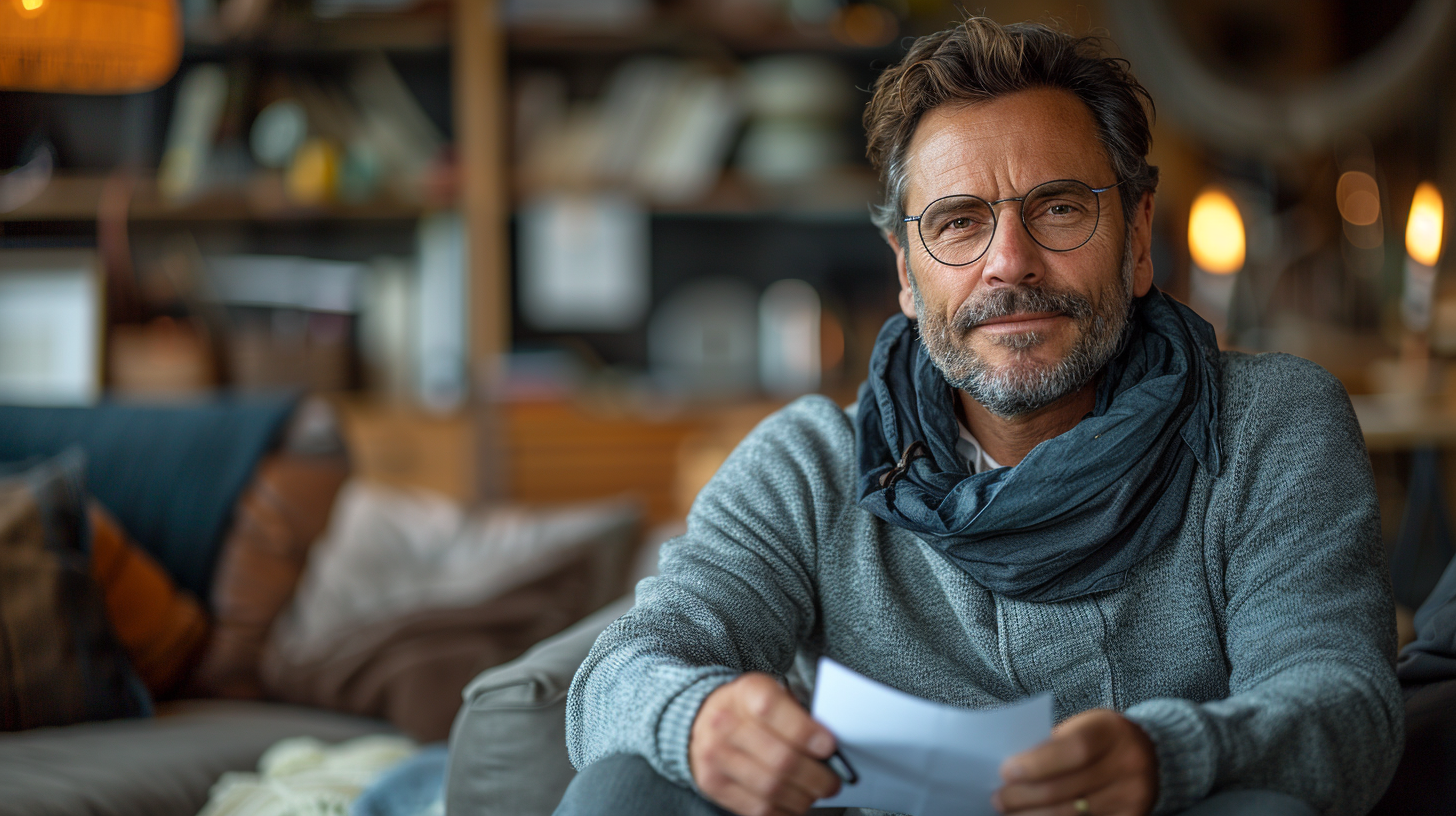 Psycholog na tle gabinetu psychologicznego.